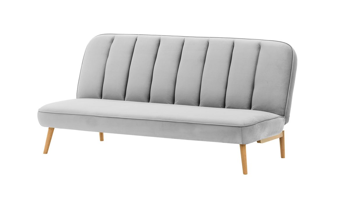 Canapé convertible click-clack Lull, gris clair - Velluto 15, Couleur des pieds: Chêne clair