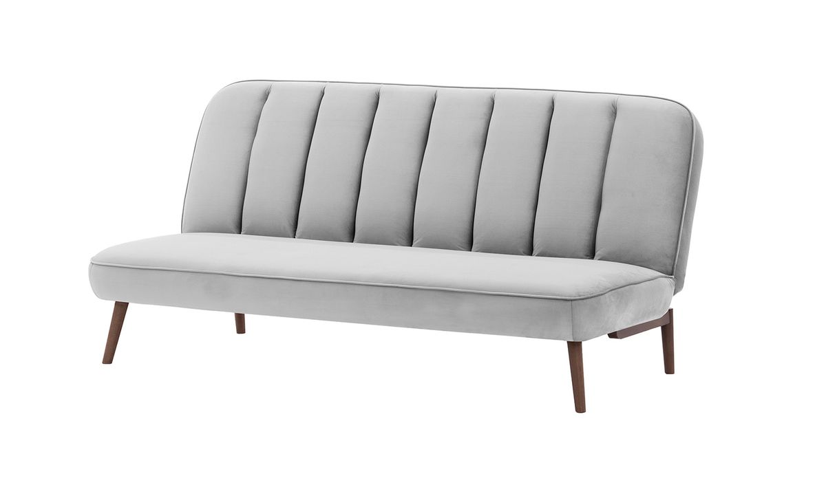 Canapé convertible click-clack Lull, gris clair - Velluto 15, Couleur des pieds: Chêne foncé