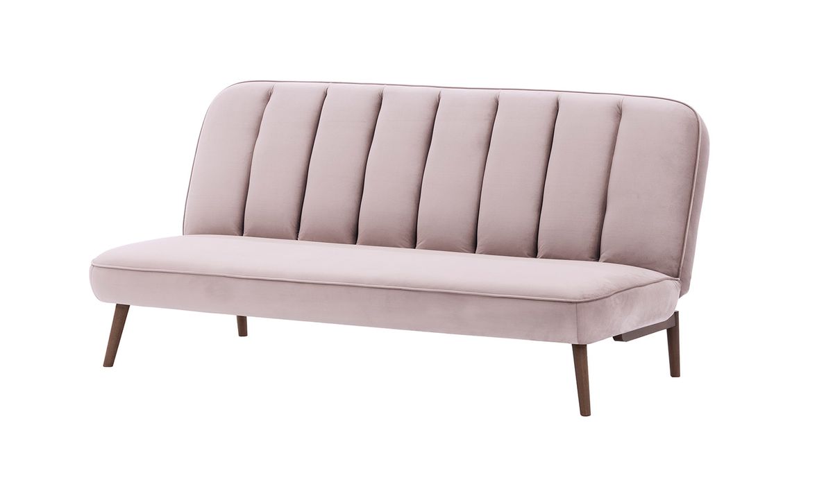 Canapé convertible click-clack Lull, lila/rose - Velluto 14, Couleur des pieds: Chêne foncé