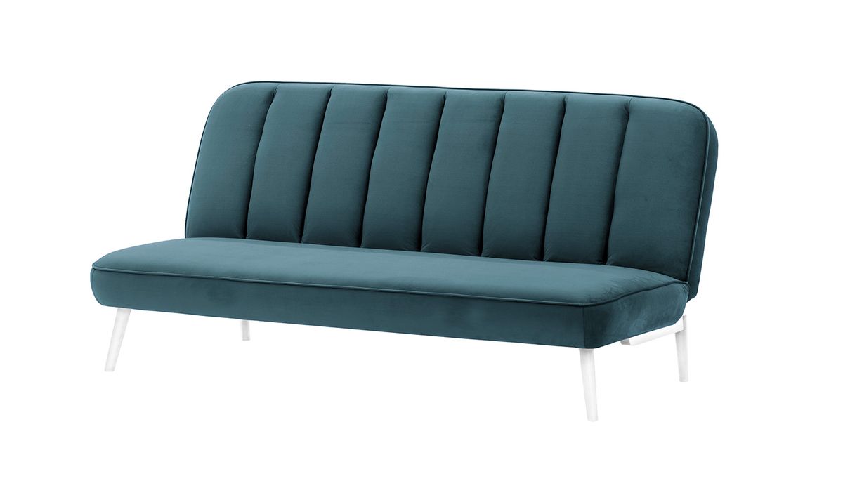 Canapé convertible click-clack Lull, bleu - Velluto 12, Couleur des pieds: Blanc