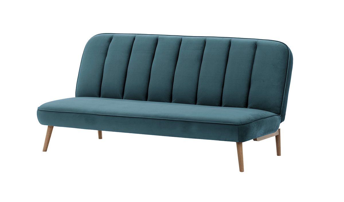 Canapé convertible click-clack Lull, bleu - Velluto 12, Couleur des pieds: Noir wax
