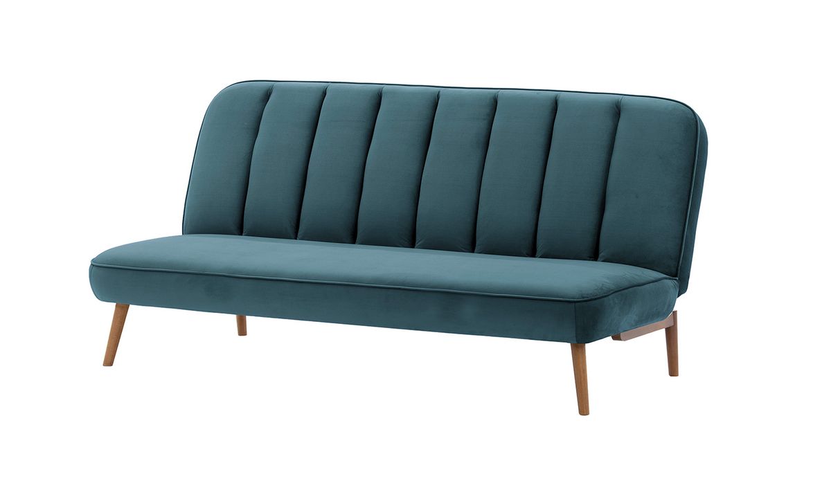 Canapé convertible click-clack Lull, bleu - Velluto 12, Couleur des pieds: aveo