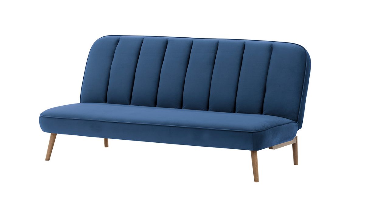 Canapé convertible click-clack Lull, bleu - Velluto 11, Couleur des pieds: Noir wax