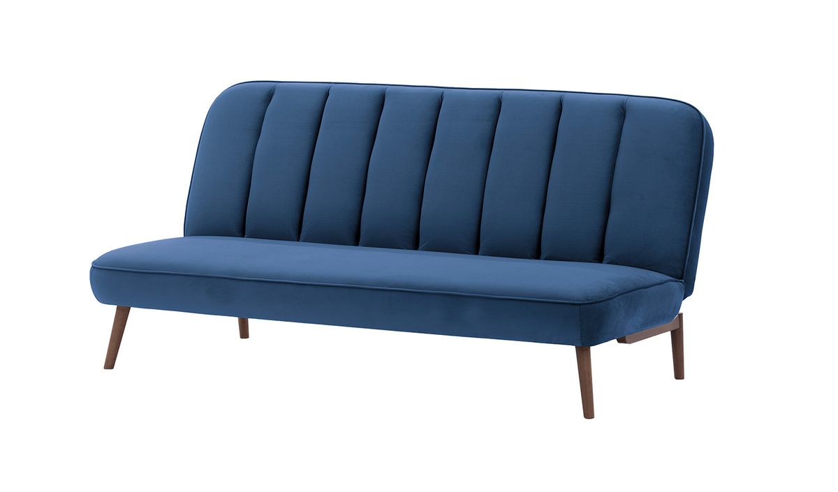 Canapé convertible click-clack Lull, bleu - Velluto 11, Couleur des pieds: Chêne foncé