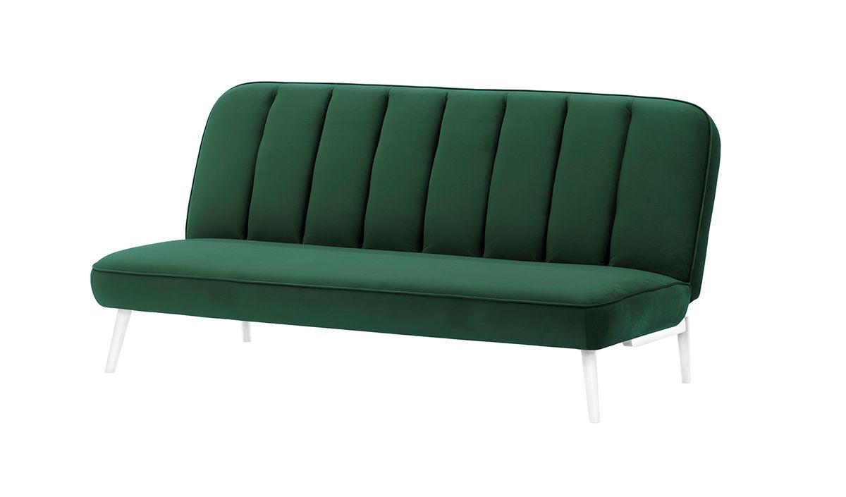 Canapé convertible click-clack Lull, vert foncé - Velluto 10, Couleur des pieds: Blanc