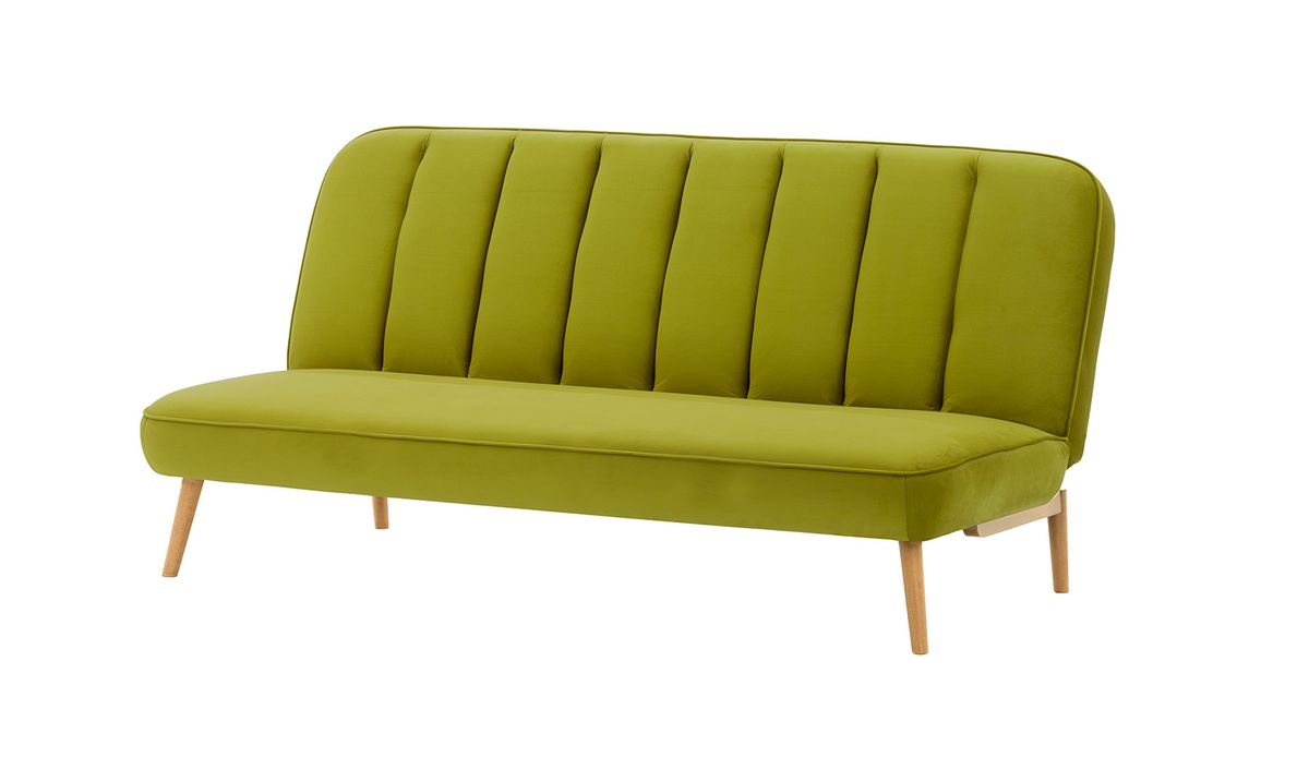 Canapé convertible click-clack Lull, olive - Velluto 9, Couleur des pieds: Chêne clair