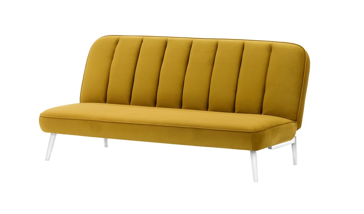 Canapé convertible click-clack Lull, moutarde - Velluto 8, Couleur des pieds: Blanc