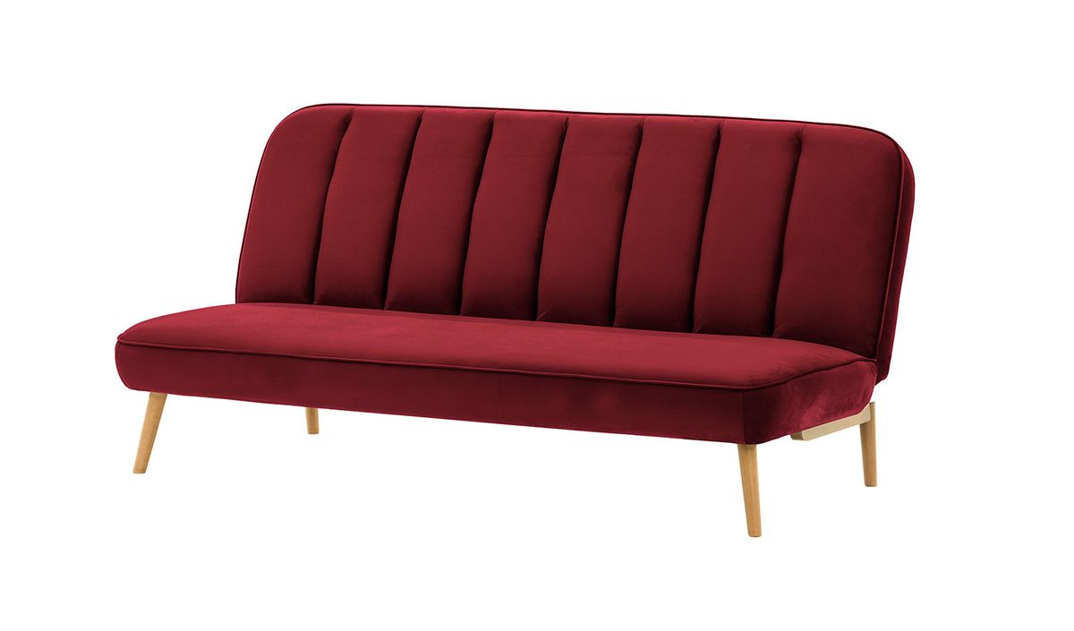 Canapé convertible click-clack Lull, rouge - Velluto 7, Couleur des pieds: Chêne clair