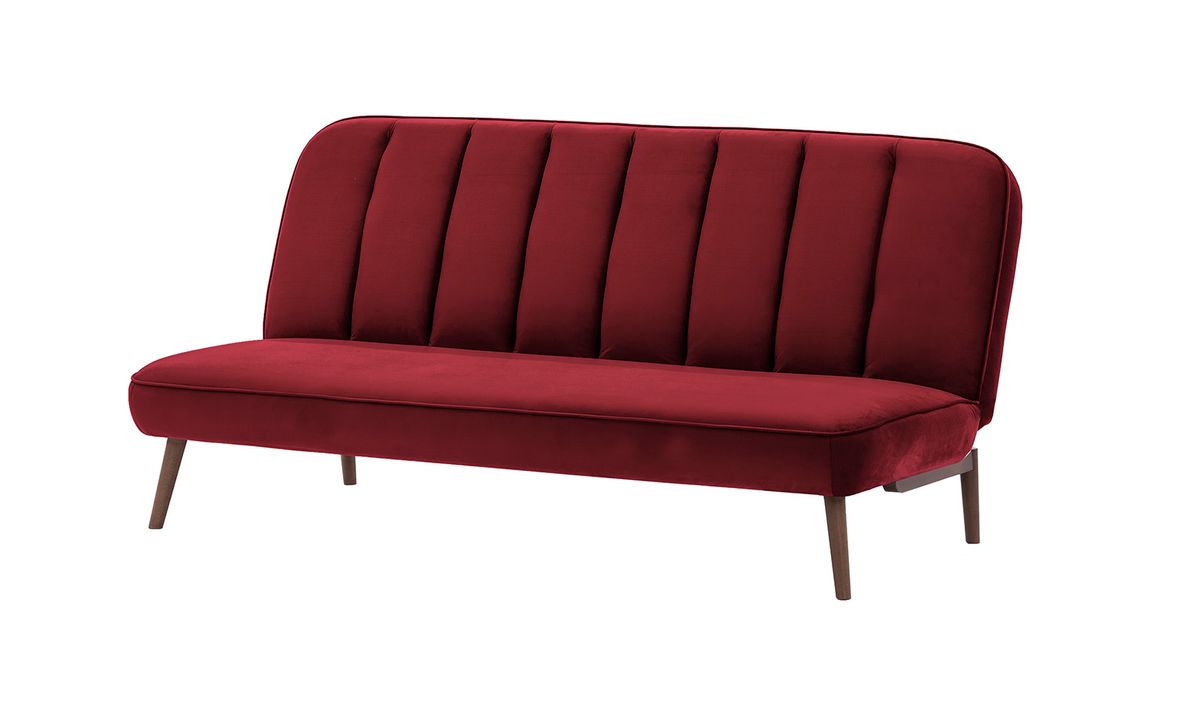 Canapé convertible click-clack Lull, rouge - Velluto 7, Couleur des pieds: Chêne foncé