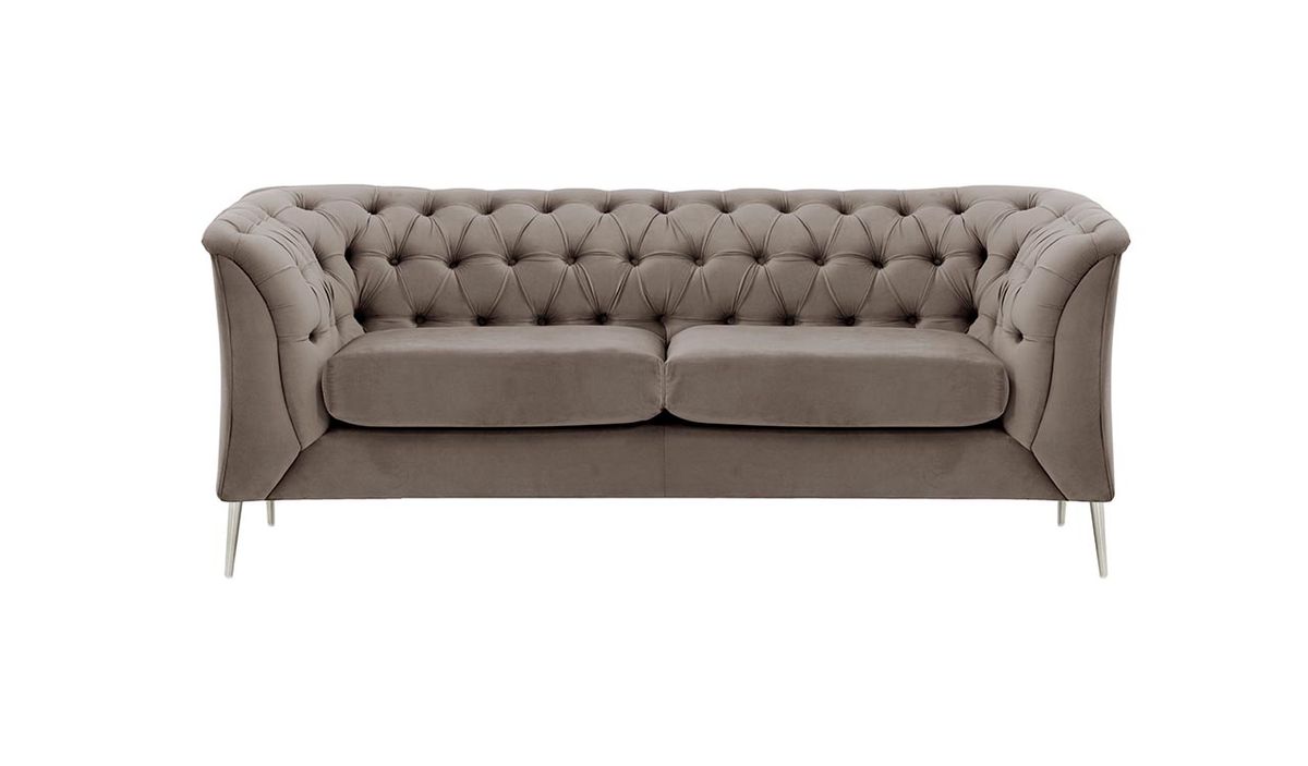 Canapé deux places Chesterfield Modern, gris éléphant - Velluto 17, Couleur des pieds: Métal chromé