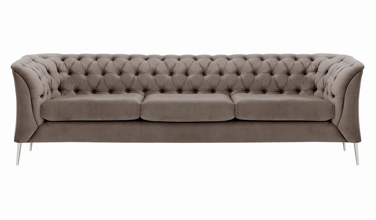 Canapé trois places Chesterfield Modern, gris éléphant - Velluto 17, Couleur des pieds: Métal chromé
