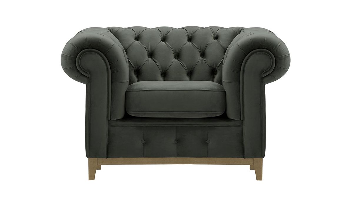 Fauteuil Chesterfield Grand, graphite - Velluto 19, Couleur des pieds: Noir wax