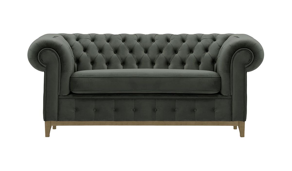 Canapé deux places Chesterfield Grand, graphite - Velluto 19, Couleur des pieds: Noir wax
