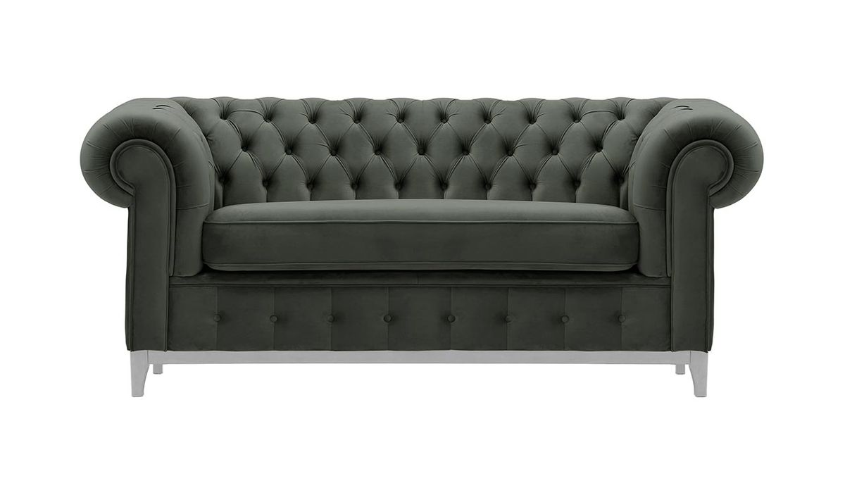 Canapé deux places Chesterfield Grand, graphite - Velluto 19, Couleur des pieds: Blanc