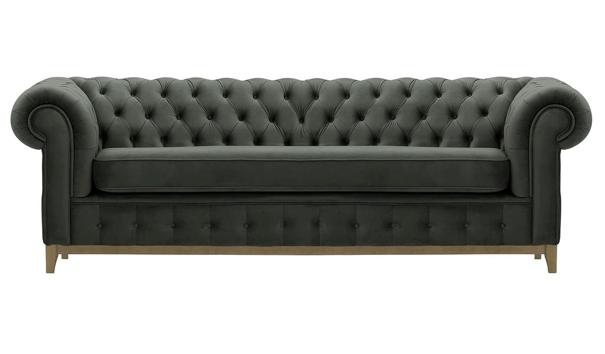 Canapé trois places Chesterfield Grand, graphite - Velluto 19, Couleur des pieds: Noir wax