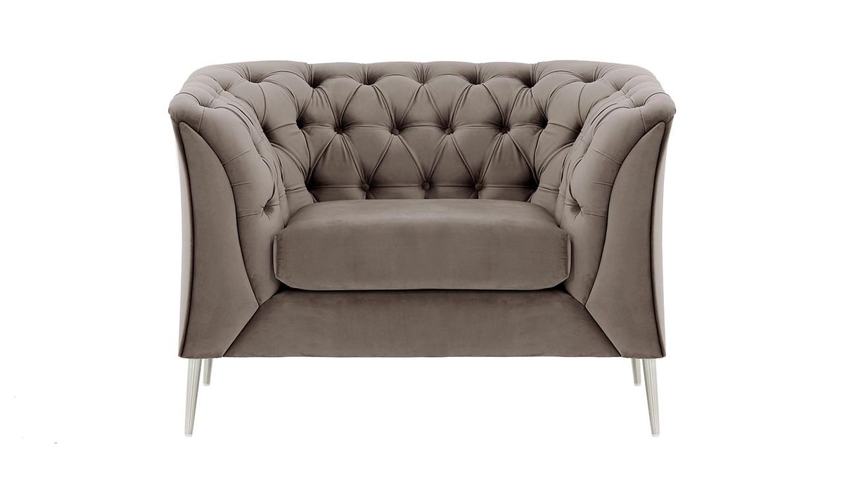 Fauteuil Chesterfield Modern, gris éléphant - Velluto 17, Couleur des pieds: Métal chromé
