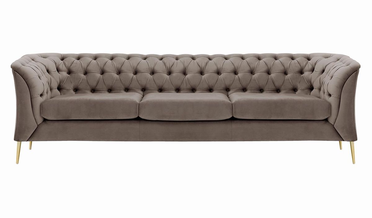 Canapé trois places Chesterfield Modern, gris éléphant - Velluto 17, Couleur des pieds: Métal doré