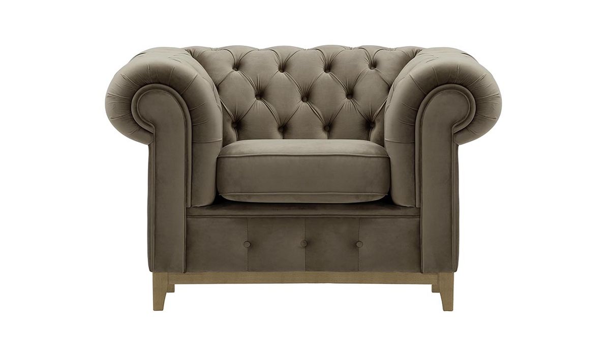 Fauteuil Chesterfield Grand, gris éléphant - Velluto 17, Couleur des pieds: Noir wax