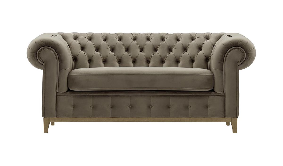 Canapé deux places Chesterfield Grand, gris éléphant - Velluto 17, Couleur des pieds: Noir wax
