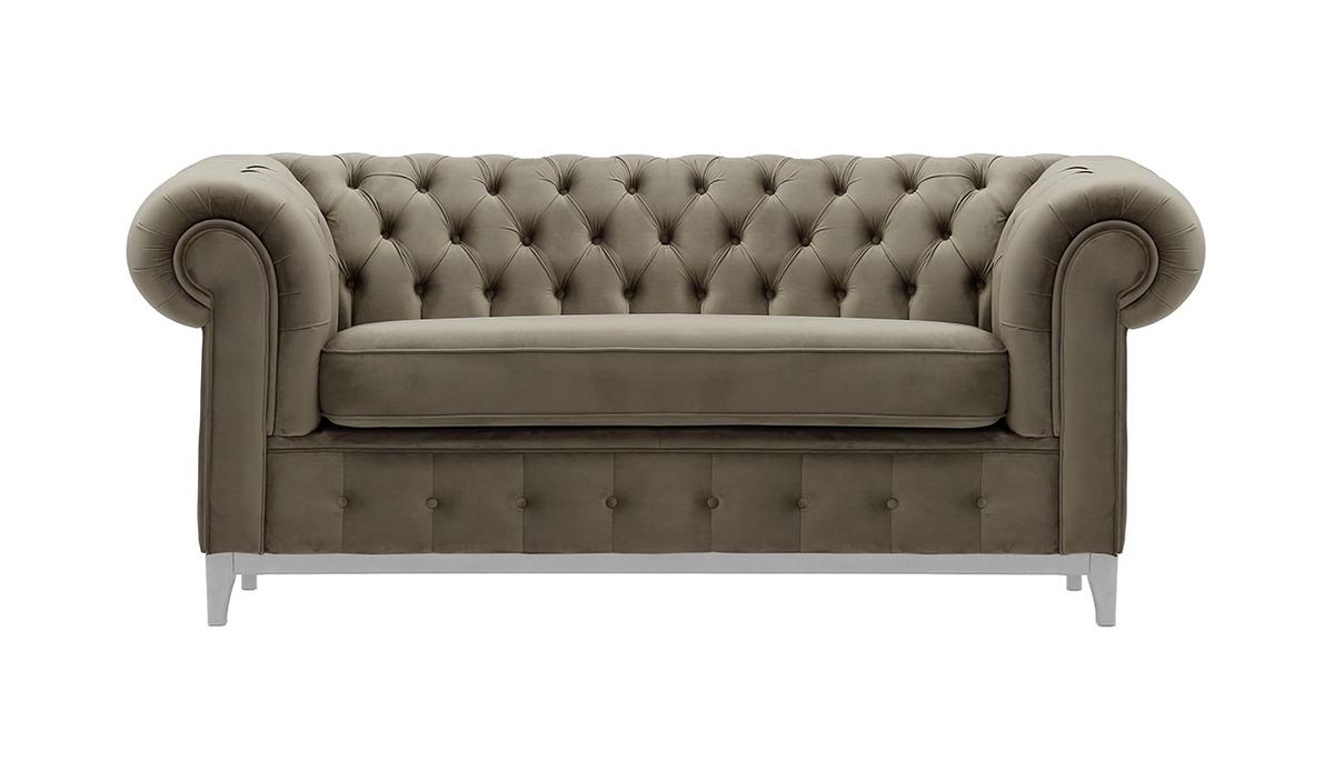 Canapé deux places Chesterfield Grand, gris éléphant - Velluto 17, Couleur des pieds: Blanc