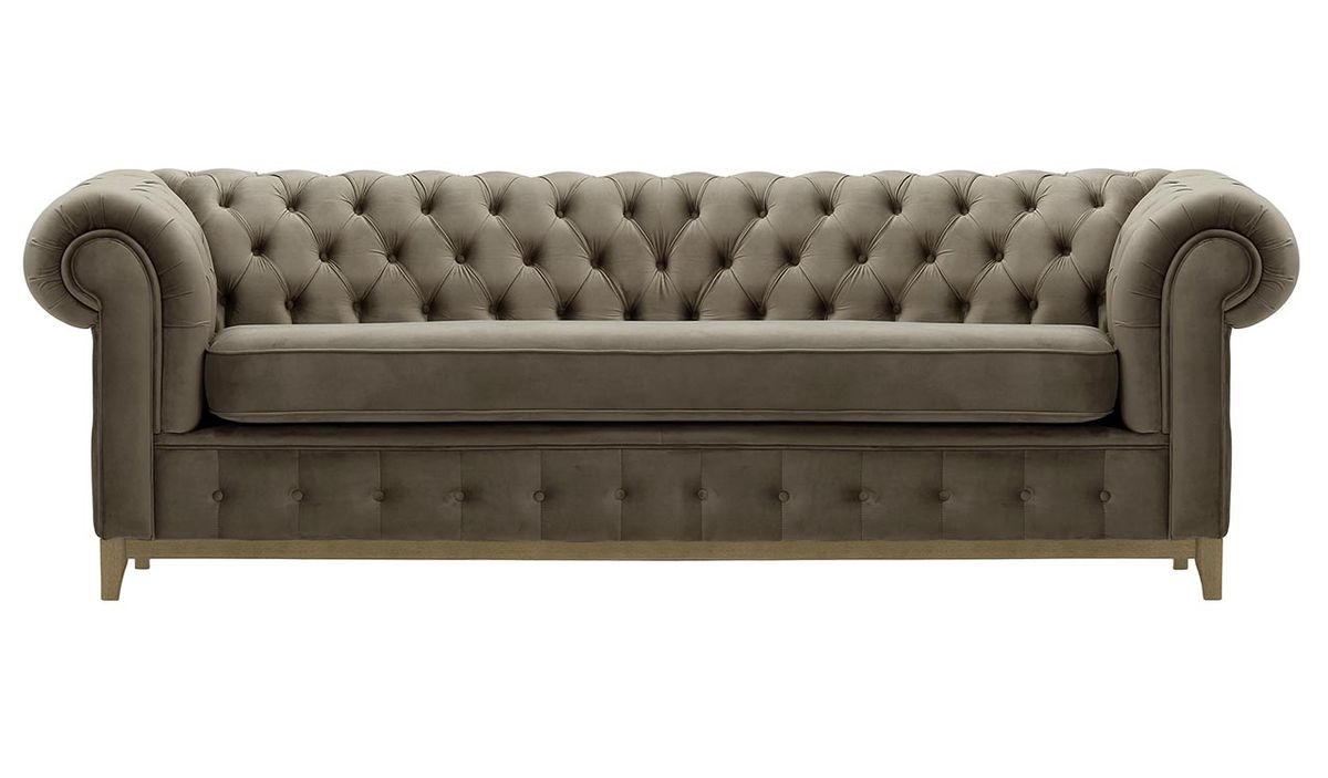 Canapé trois places Chesterfield Grand, gris éléphant - Velluto 17, Couleur des pieds: Noir wax