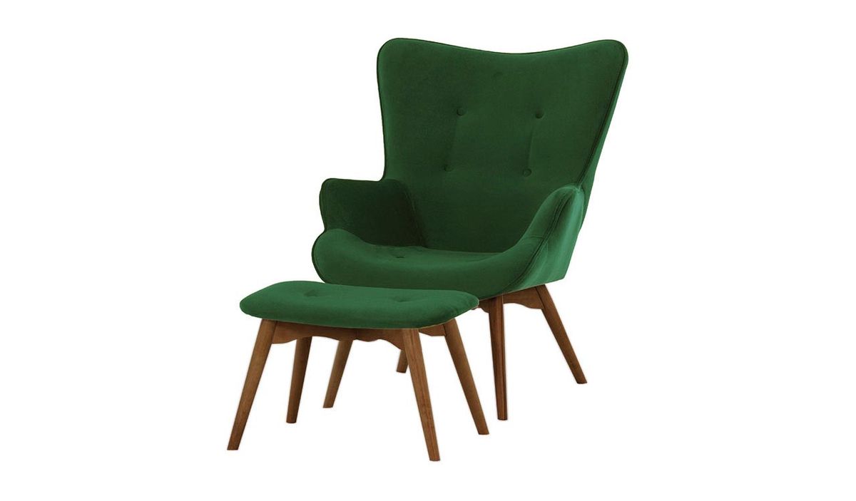 Fauteuil à oreilles avec repose-pied Ducan Velvet — vue 7