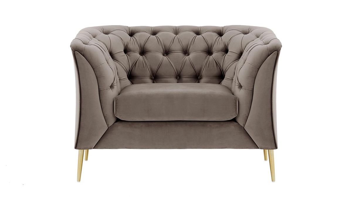 Fauteuil Chesterfield Modern, gris éléphant - Velluto 17, Couleur des pieds: Métal doré