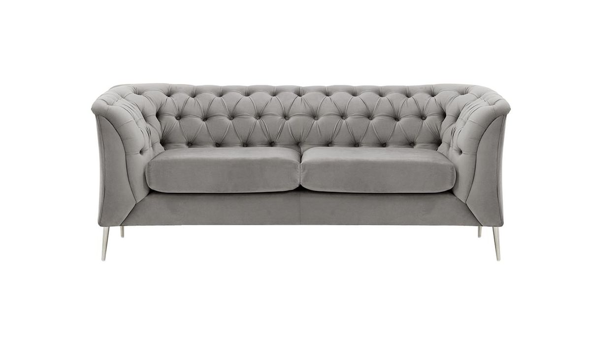Canapé deux places Chesterfield Modern, gris clair - Velluto 15, Couleur des pieds: Métal chromé