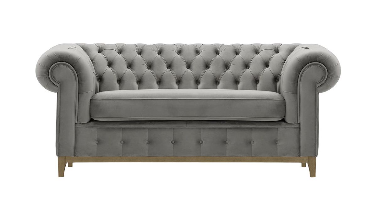 Canapé deux places Chesterfield Grand, gris clair - Velluto 15, Couleur des pieds: Noir wax