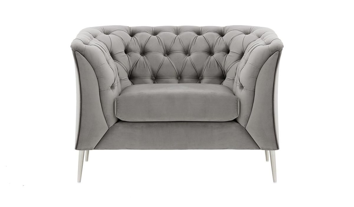 Fauteuil Chesterfield Modern, gris clair - Velluto 15, Couleur des pieds: Métal chromé