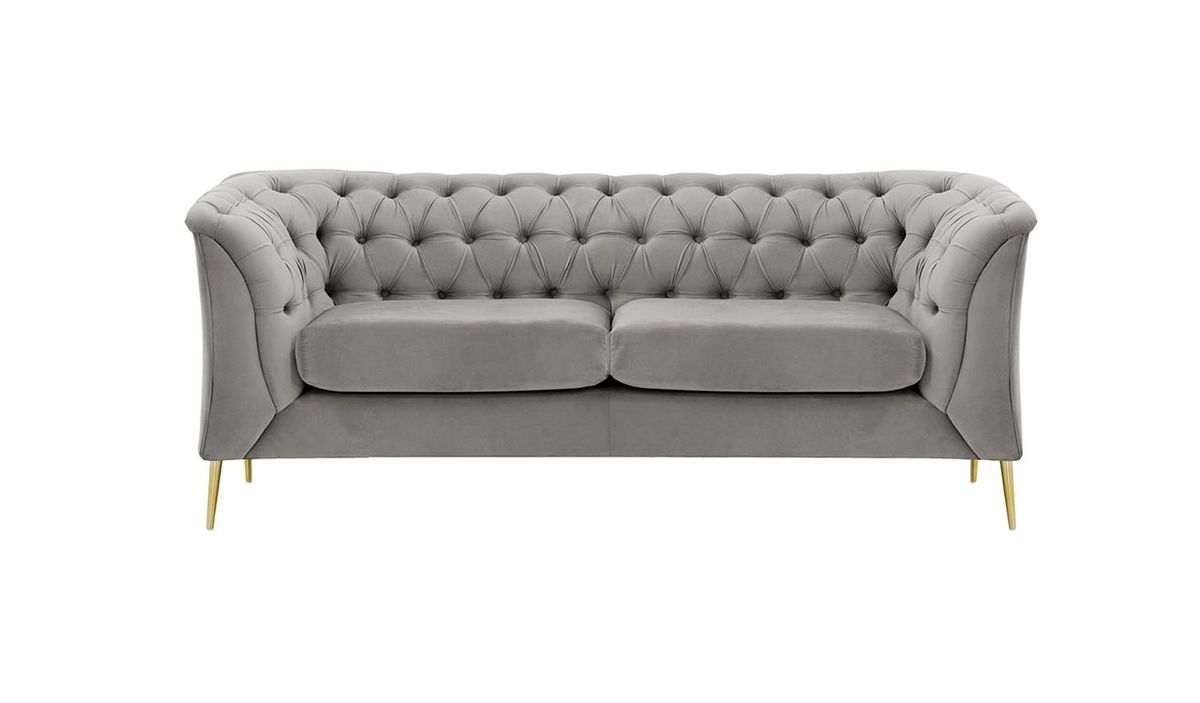 Canapé deux places Chesterfield Modern, gris clair - Velluto 15, Couleur des pieds: Métal doré
