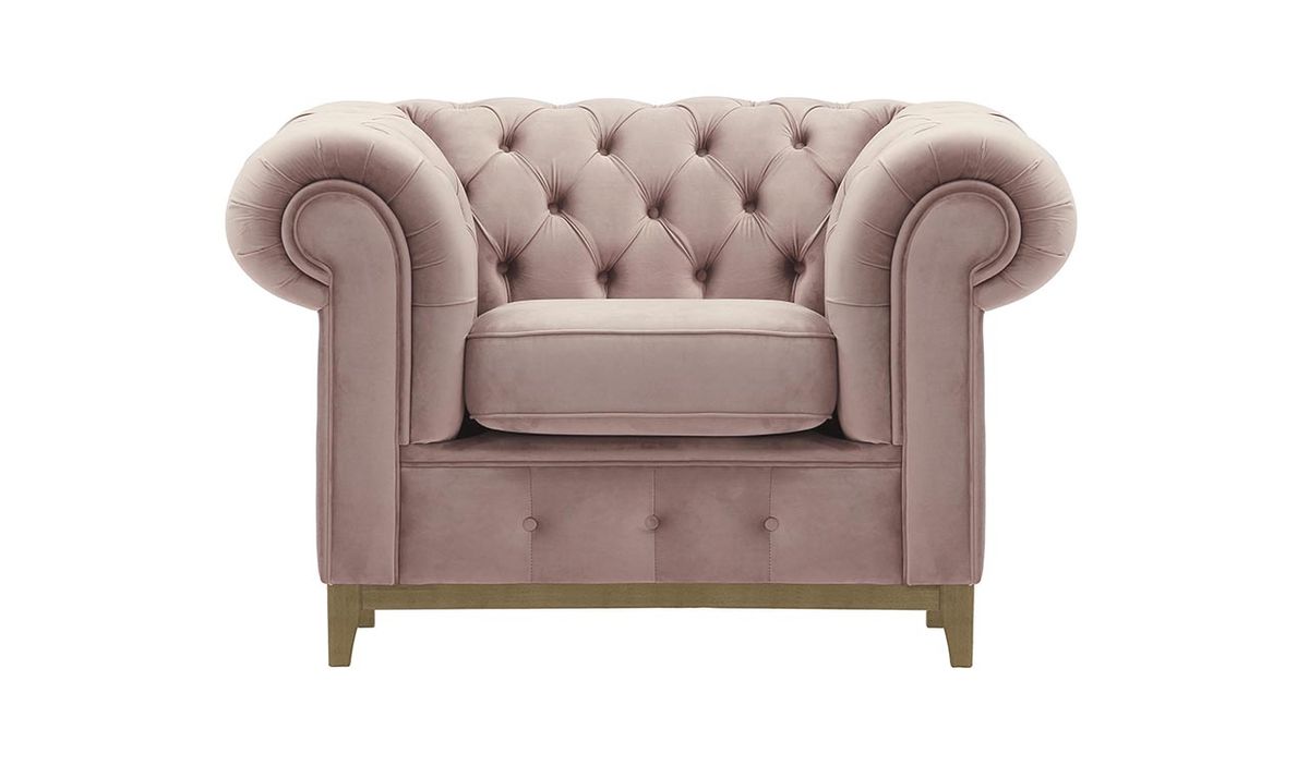 Fauteuil Chesterfield Grand, lila/rose - Velluto 14, Couleur des pieds: Noir wax
