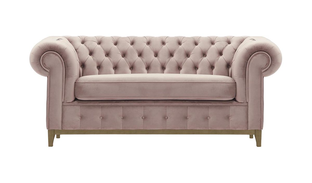 Canapé deux places Chesterfield Grand, lila/rose - Velluto 14, Couleur des pieds: Noir wax