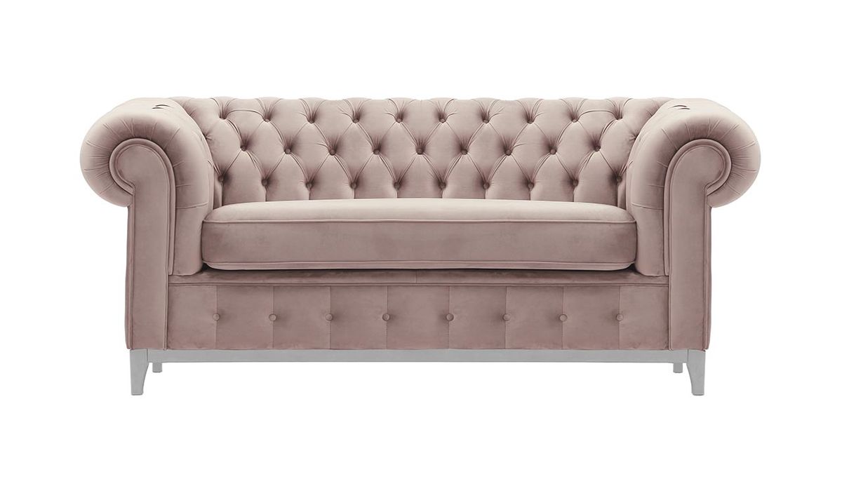 Canapé deux places Chesterfield Grand, lila/rose - Velluto 14, Couleur des pieds: Blanc