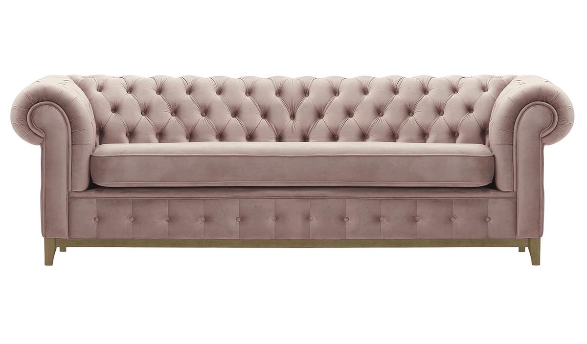 Canapé trois places Chesterfield Grand, lila/rose - Velluto 14, Couleur des pieds: Noir wax