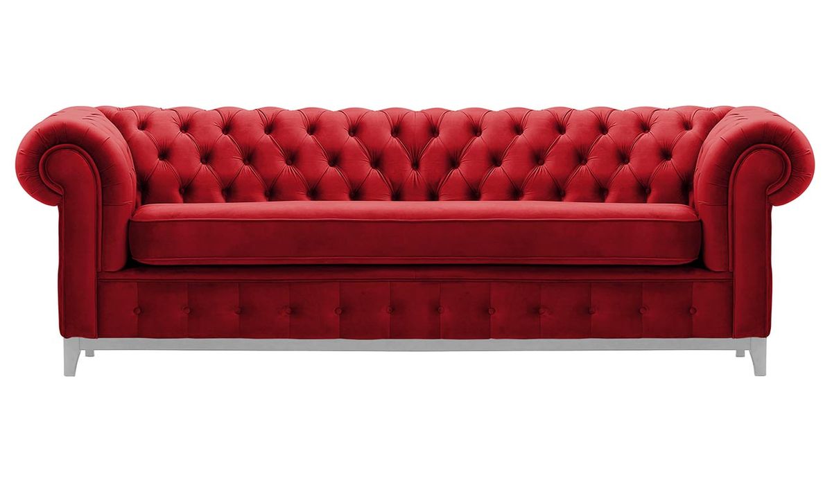 Canapé trois places Chesterfield Grand, rouge - Velluto 7, Couleur des pieds: Blanc