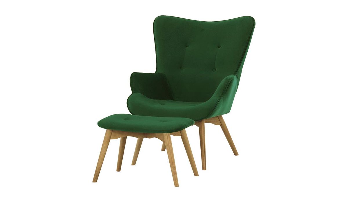 Fauteuil à oreilles avec repose-pied Ducan Velvet — vue 6