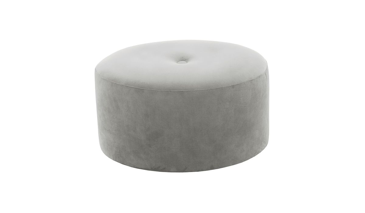 Grand pouf rond Flair - 1 bouton, gris clair - Velluto 15