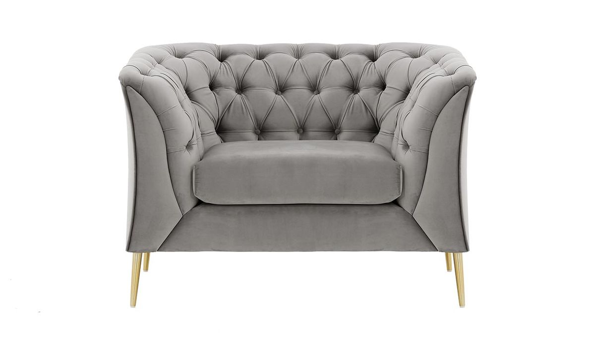 Fauteuil Chesterfield Modern, gris clair - Velluto 15, Couleur des pieds: Métal doré