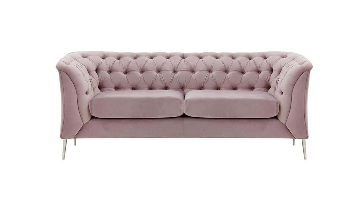 Canapé deux places Chesterfield Modern, lila/rose - Velluto 14, Couleur des pieds: Métal chromé
