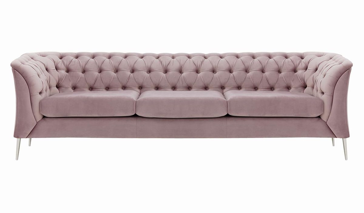 Canapé trois places Chesterfield Modern, lila/rose - Velluto 14, Couleur des pieds: Métal chromé