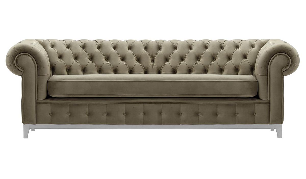 Canapé trois places Chesterfield Grand, beige - Velluto 3, Couleur des pieds: Blanc