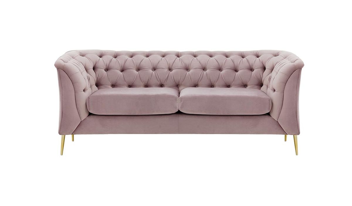 Canapé deux places Chesterfield Modern, lila/rose - Velluto 14, Couleur des pieds: Métal doré
