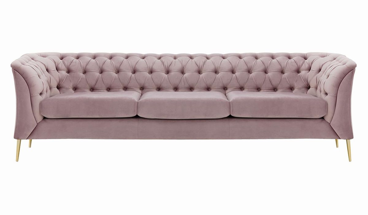 Canapé trois places Chesterfield Modern, lila/rose - Velluto 14, Couleur des pieds: Métal doré