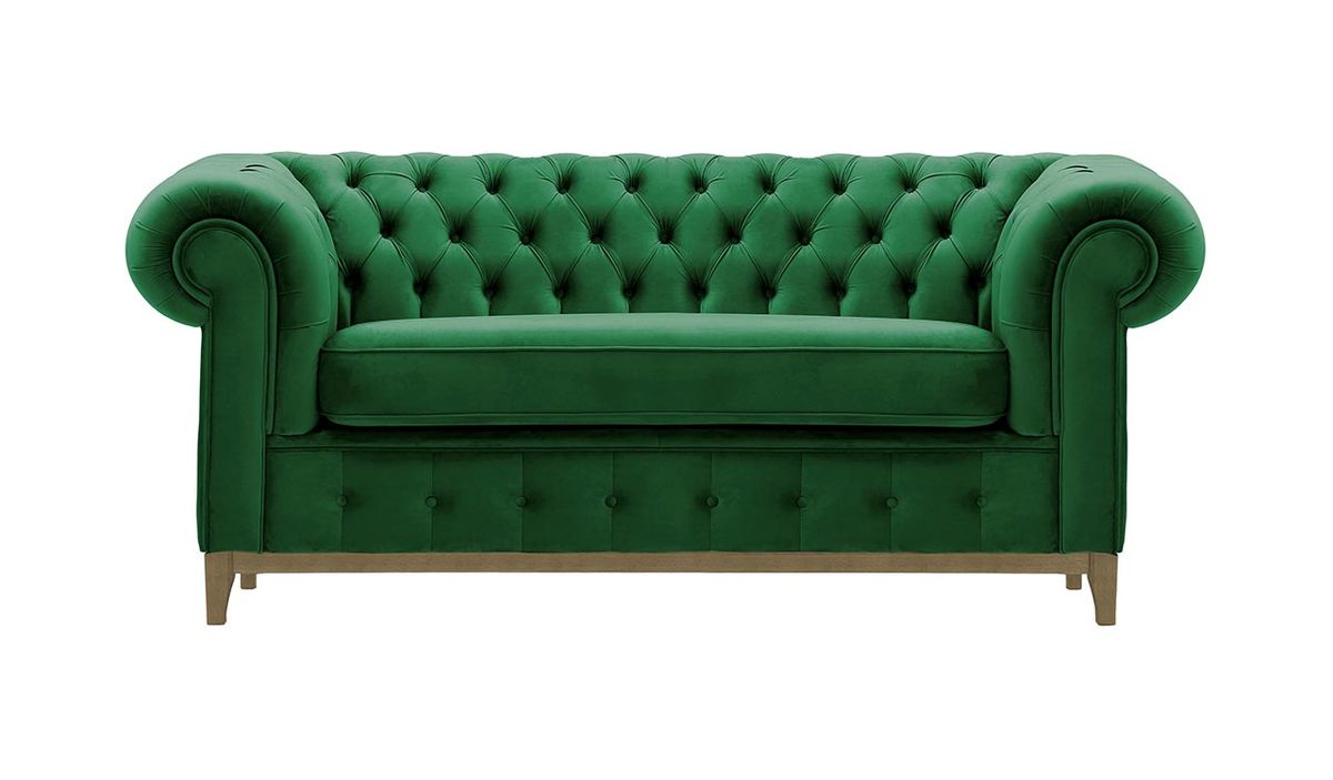 Canapé deux places Chesterfield Grand, vert foncé - Velluto 10, Couleur des pieds: Noir wax