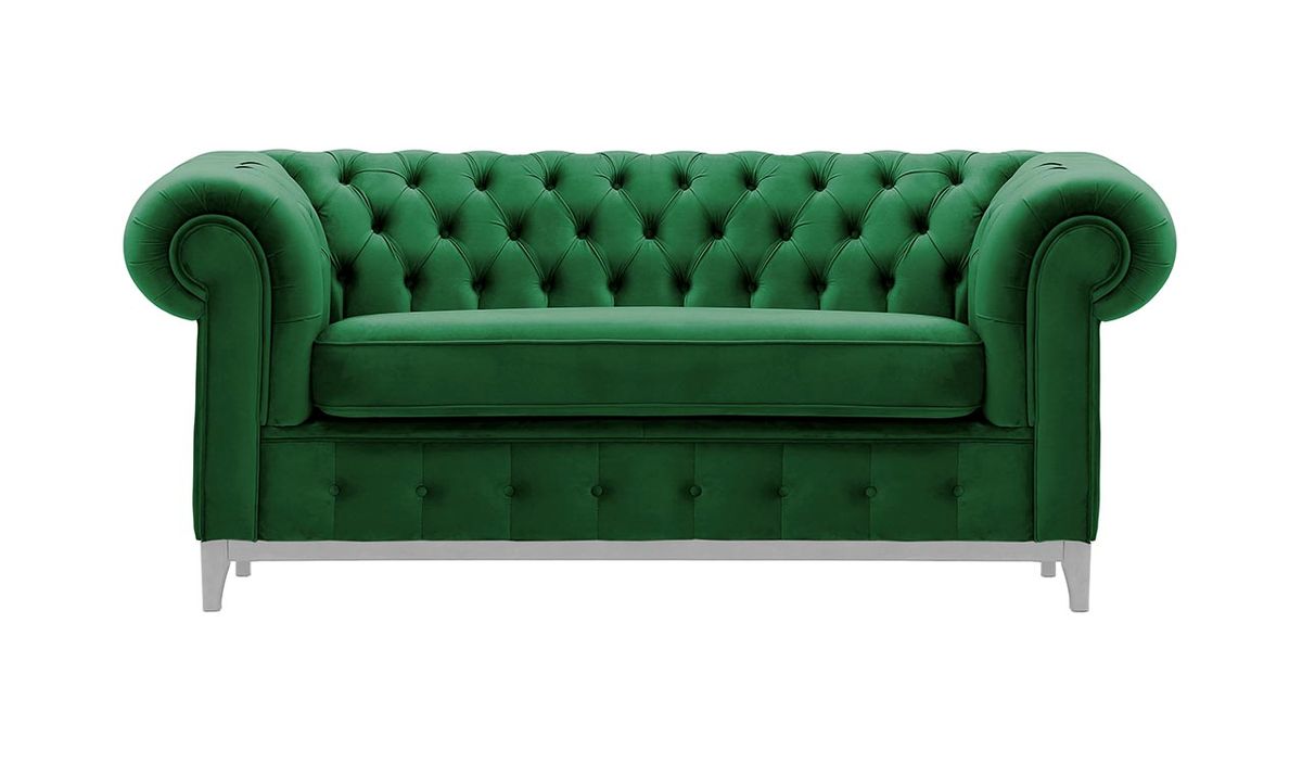 Canapé deux places Chesterfield Grand, vert foncé - Velluto 10, Couleur des pieds: Blanc