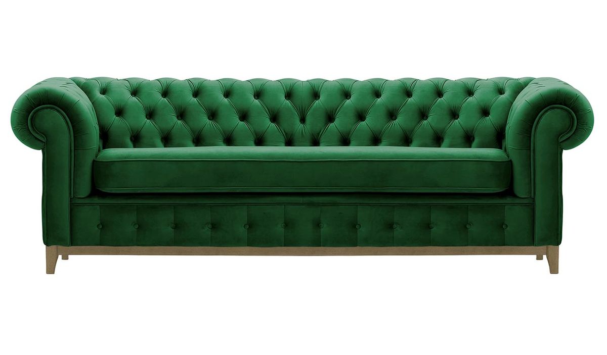 Canapé trois places Chesterfield Grand, vert foncé - Velluto 10, Couleur des pieds: Noir wax