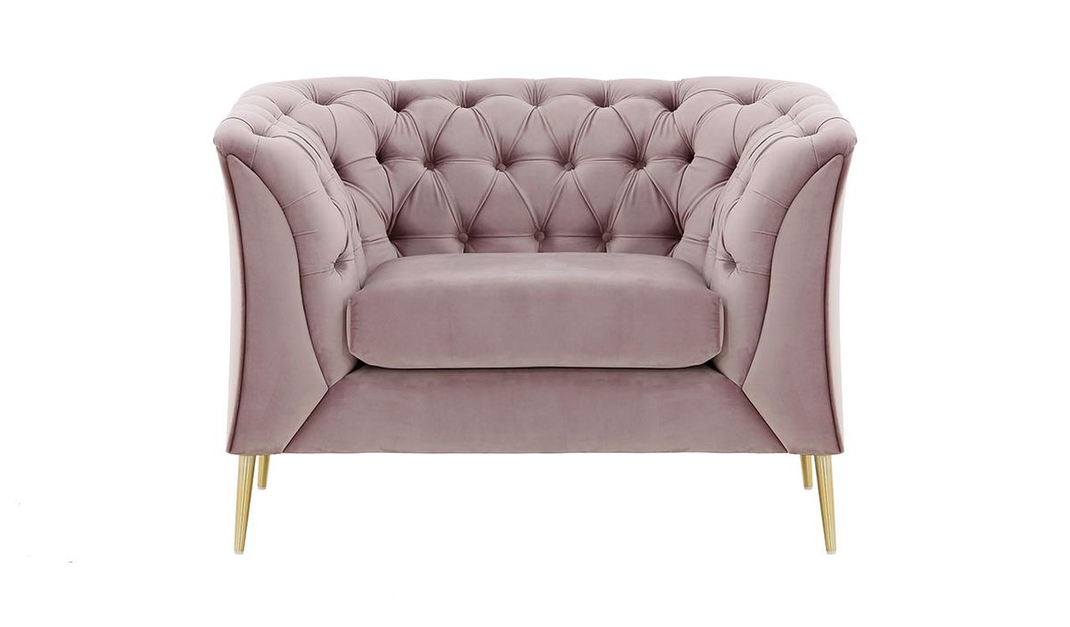 Fauteuil Chesterfield Modern, lila/rose - Velluto 14, Couleur des pieds: Métal doré