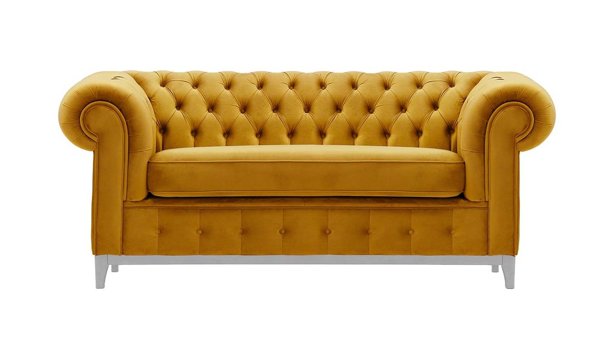 Canapé deux places Chesterfield Grand, moutarde - Velluto 8, Couleur des pieds: Blanc