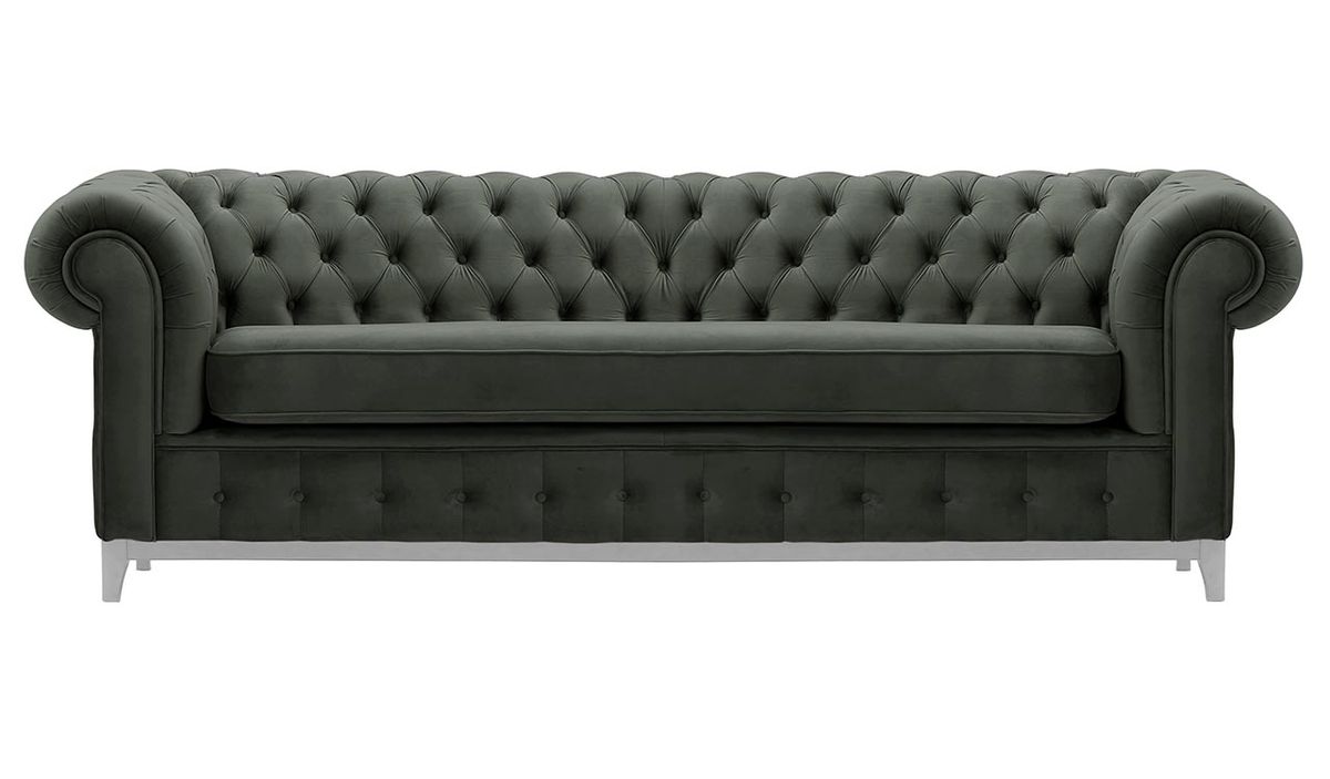 Canapé trois places Chesterfield Grand, graphite - Velluto 19, Couleur des pieds: Blanc